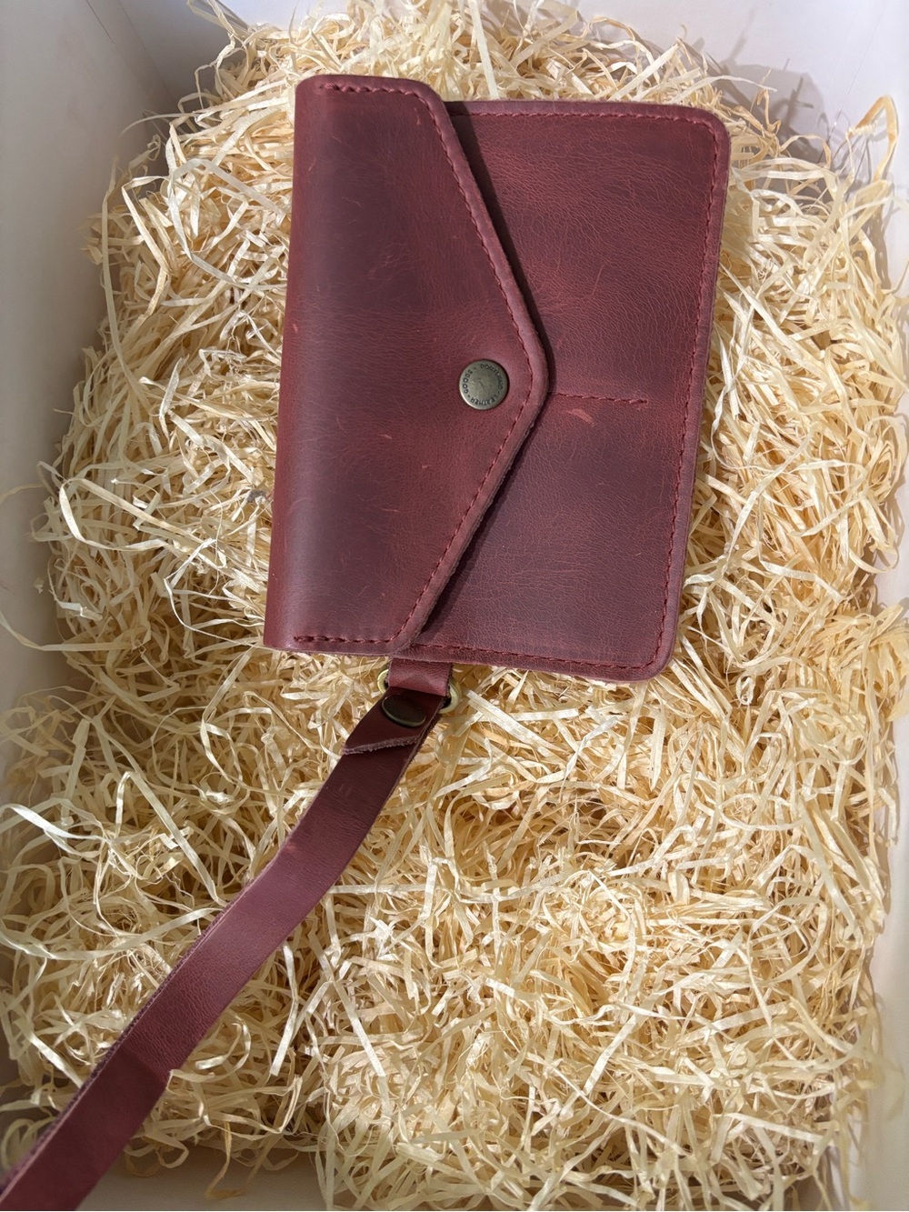 Portland Leather burgundy pink wristlet Clutch